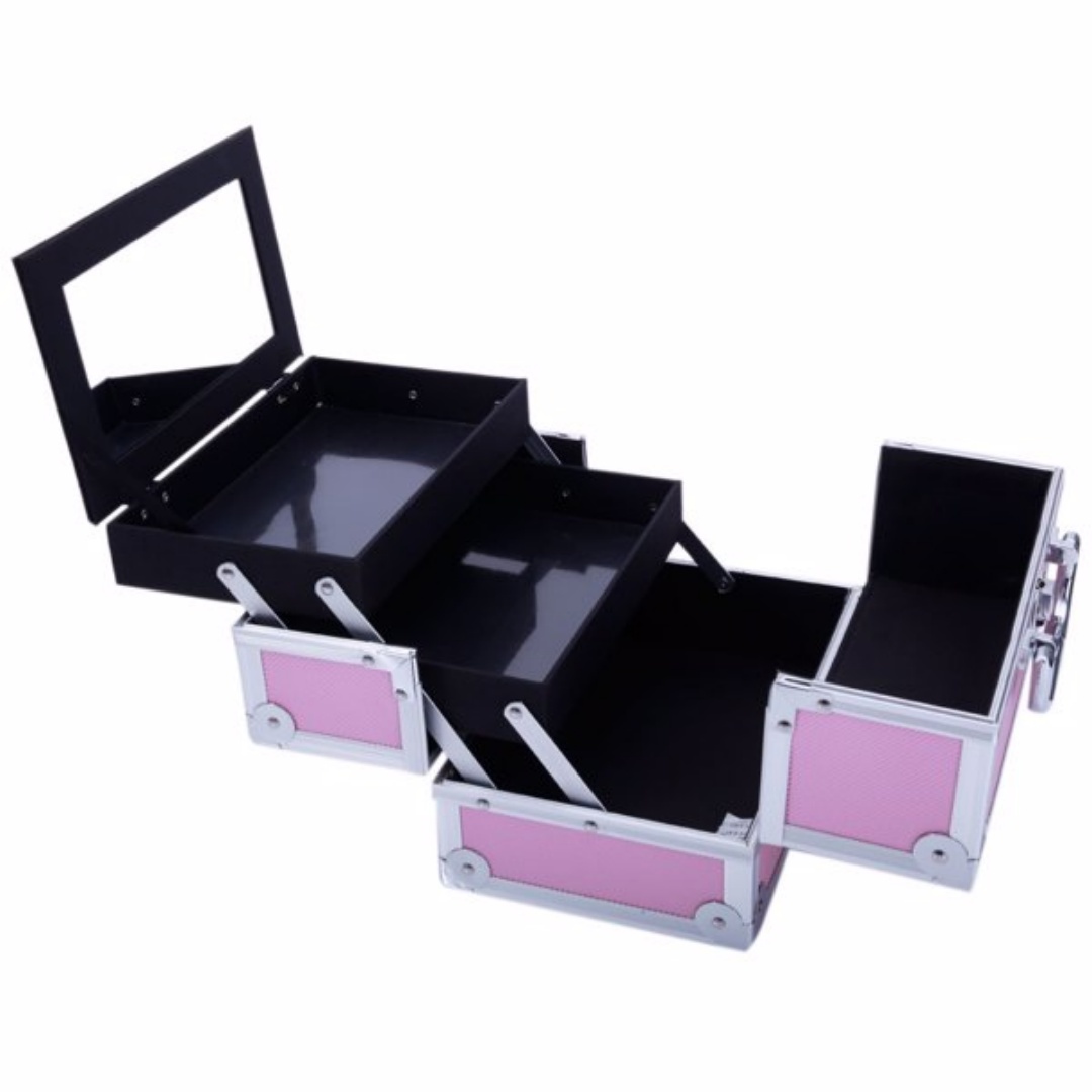 Boîte Maquillage Portable Aluminium Rose — Miroir Intégré 5