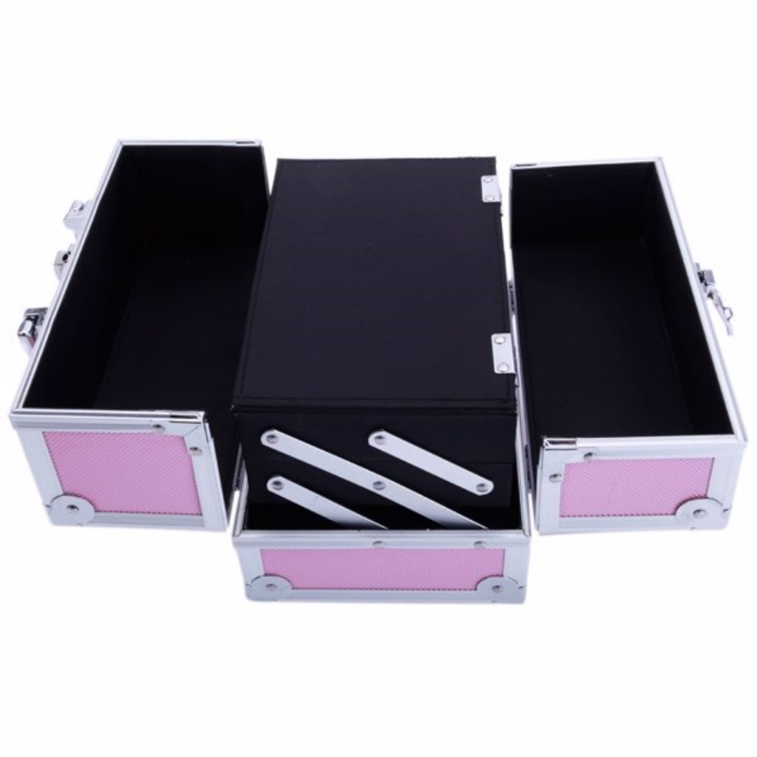 Boîte Maquillage Portable Aluminium Rose — Miroir Intégré 4
