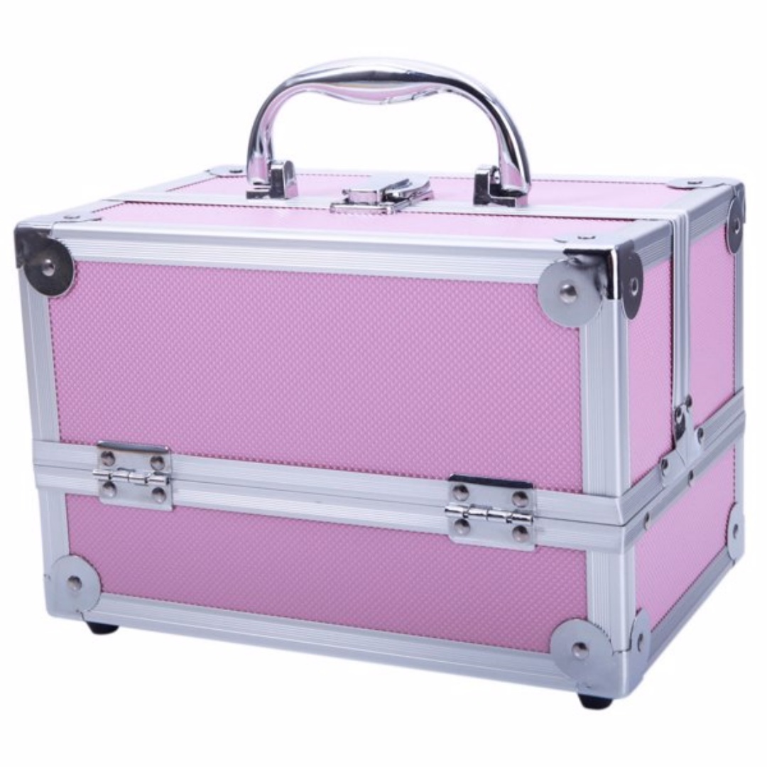 Boîte Maquillage Portable Aluminium Rose — Miroir Intégré 8