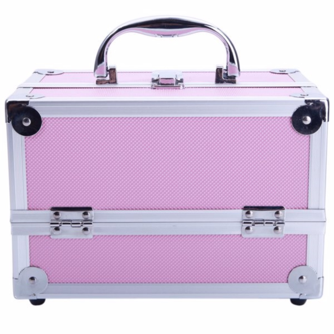 Boîte Maquillage Portable Aluminium Rose — Miroir Intégré 6