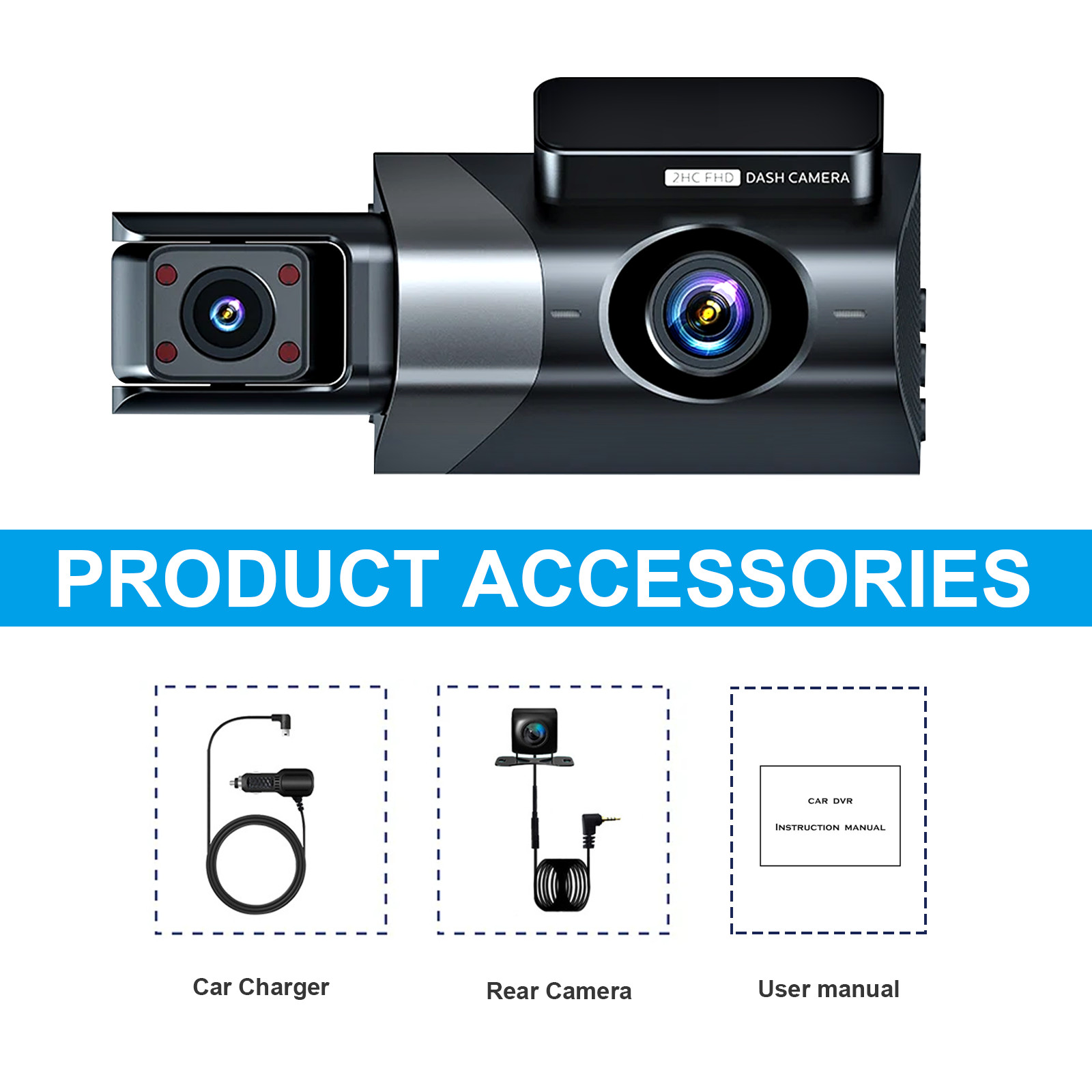 Dashcam Pro 3 Lentilles WiFi 1296P — Avant, Arrière, Intérieur 4