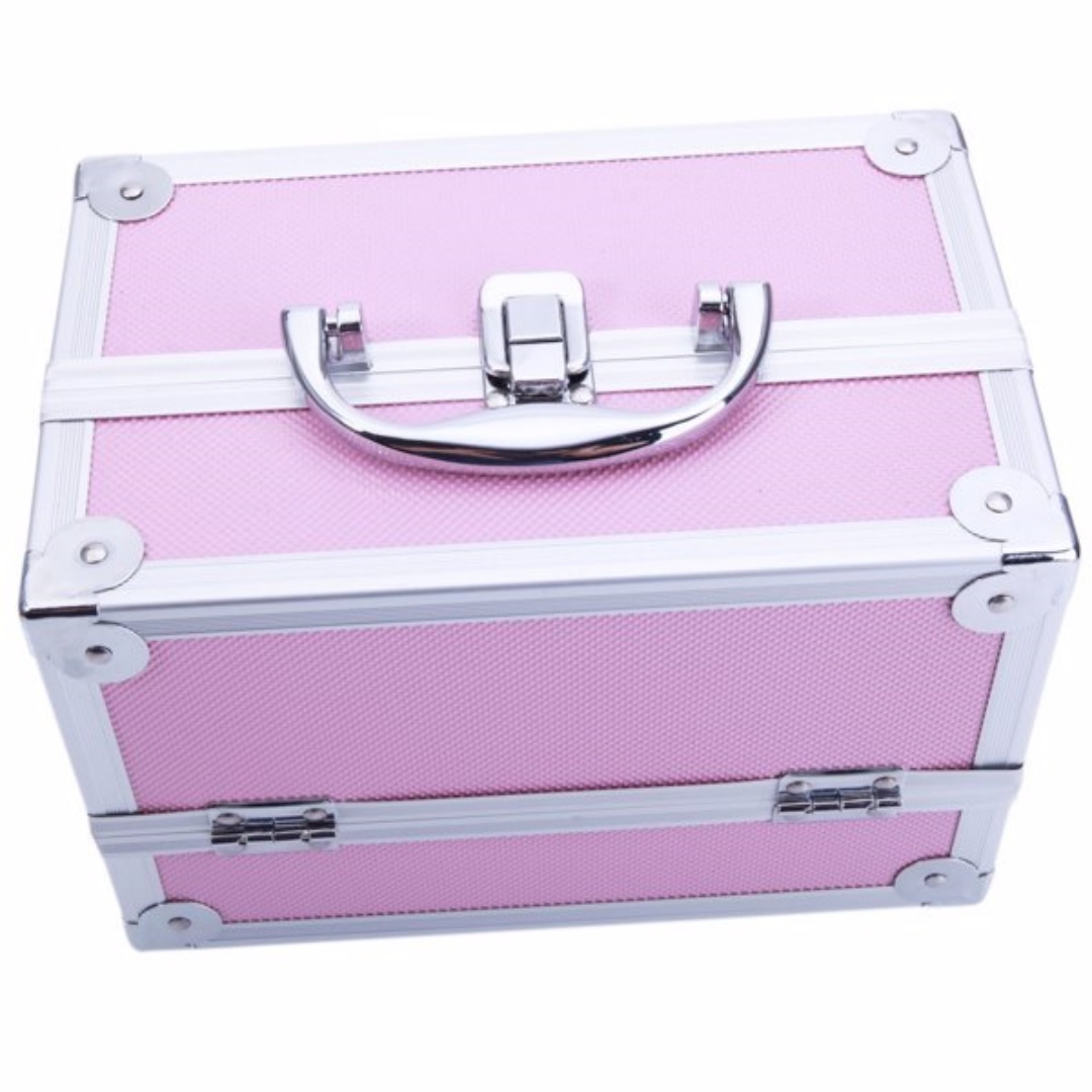 Boîte Maquillage Portable Aluminium Rose — Miroir Intégré 2