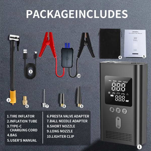 Booster Batterie + Compresseur 150 PSI — Dépannage 2-en-1 6