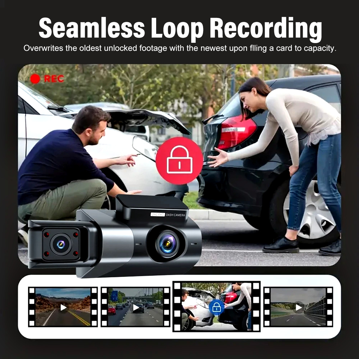 Dashcam Pro 3 Lentilles WiFi 1296P — Avant, Arrière, Intérieur 2