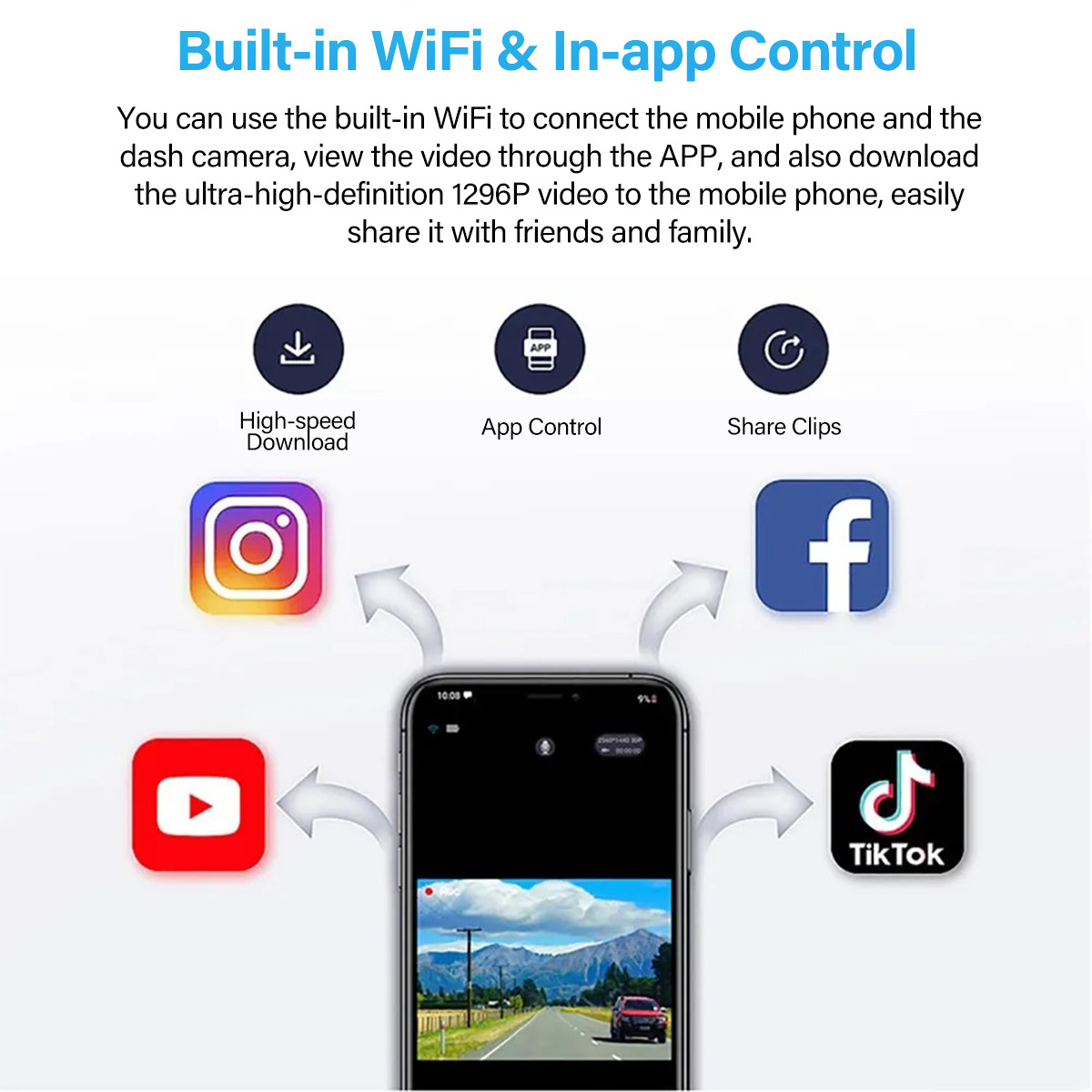 Dashcam Pro 3 Lentilles WiFi 1296P — Avant, Arrière, Intérieur 7