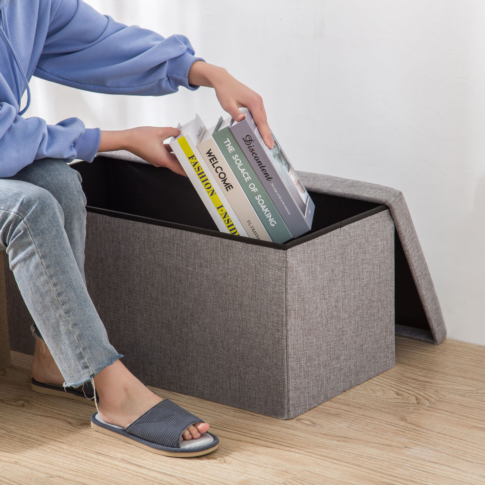 Pouf Coffre Pliable — Tabouret et Rangement 2-en-1
